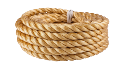Isolated golden rope coil on transparent background creating warm textured still life