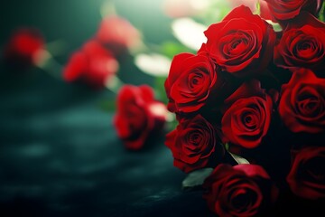 Stunning Bouquet of Deep Red Roses Close Up
