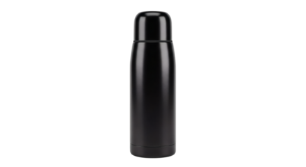 Sleek black thermos bottle on background