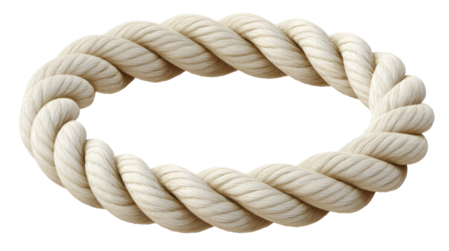 Isolated transparent background natural fiber rope loop circle with soft texture and gentle