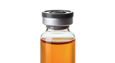 Close-up of an Amber Liquid Vial for pharmaceutical, medical, and scientific research and clinical trials