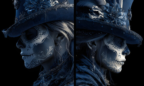 Sugar skull girl in tophat