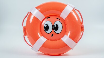 Orange life preserver with surprised face