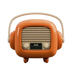 A Retro Orange Radio With Headphones And A Transparent Background Vintage Audio