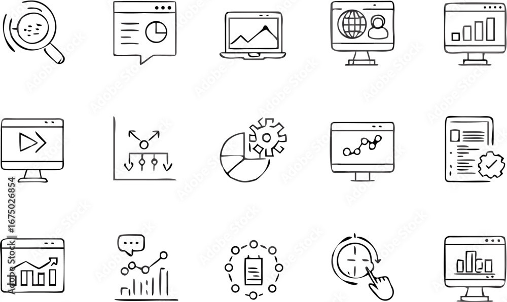 Aufkleber vector collection of hand drawn data analysis and business icons representing different concepts and