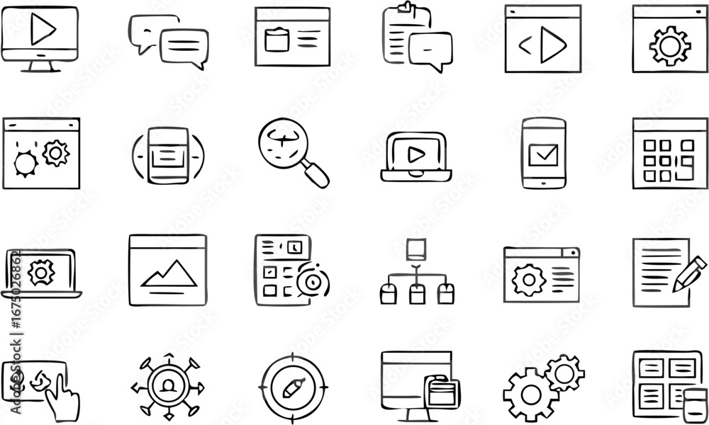 Aufkleber vector collection of hand drawn style icons representing various digital and business related concep