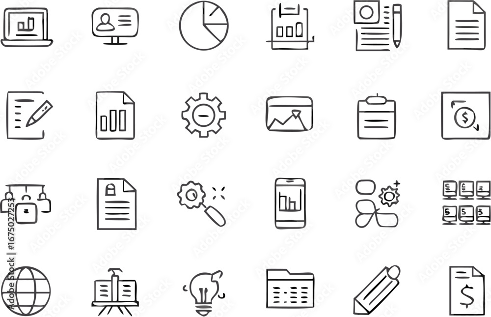 Aufkleber vector collection of business and data analysis icons including charts graphs and office related sym