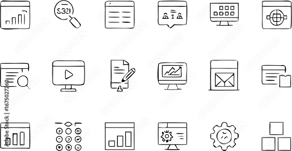 Fototapete vector a collection of hand drawn website and computer icons representing various aspects of online 