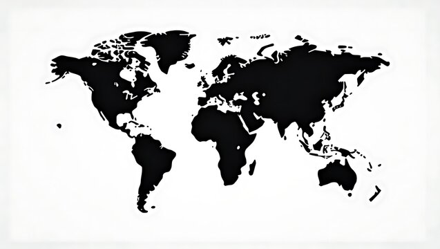 Simple monochrome graphic illustration of the planet Earth's continents. A flat world map vector for global business and geography concepts
