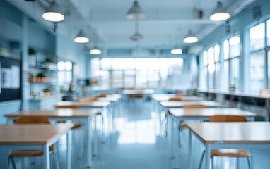 Blurry view of a light-filled classroom