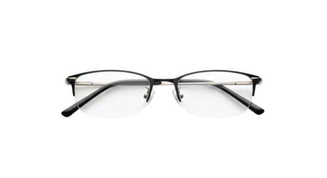 Minimalist silver and black frame eyeglasses perfectly showcase optical clarity on a stark black background.