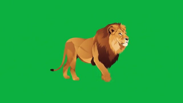 Animated motion graphic of a lion walking on a green background. Perfect for illustrating wildlife scenes, nature documentaries.