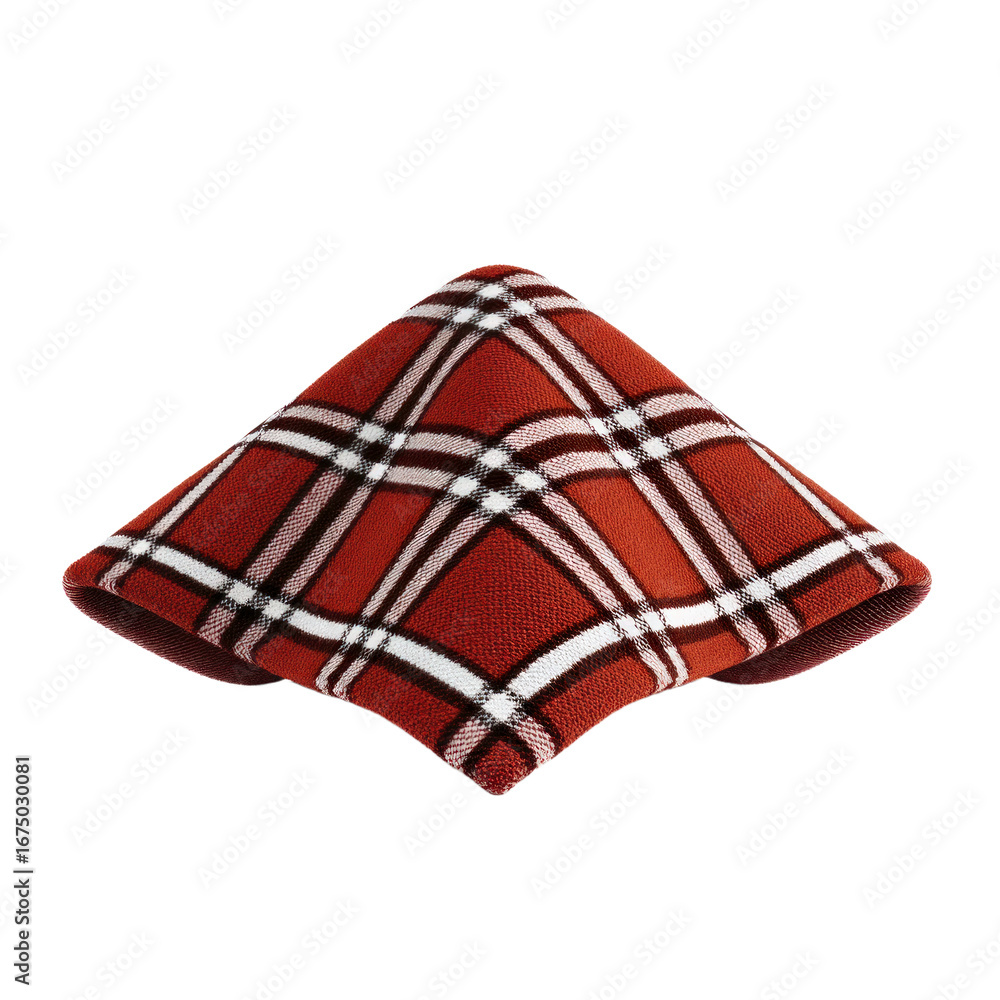 Poster red and white plaid fabric folded into a sharp point on a transparent background