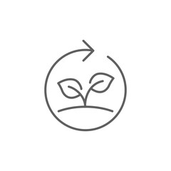 Reforestation icon. Simple outline style. Tree, plant with circle cycle, ecosystem, sustainable, restore, forest, environment concept. Thin line symbol. Vector isolated design. Editable stroke