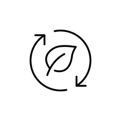 Biodiversity icon. Simple outline style. Ecology featuring a leaf encircled by arrows, sustainability, nature, ecological practices concept. Thin line symbol. Vector isolated design