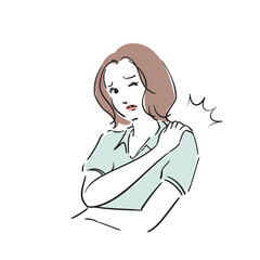体調不良の若い女性　肩こり
