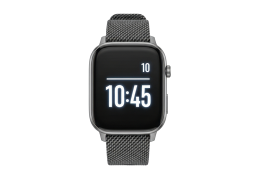 Smartwatch with Digital Display Showing Time on a Transparent Background