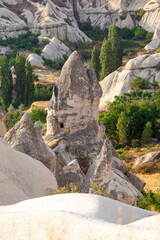 Majestic landscape of Cappadocia’s fairy chimneys, the region’s stunning geological wonders,...