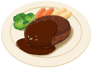 ハンバーグのイラスト（デミグラスソース）