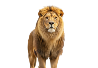 Majestic Male Lion Portrait Displaying Intense Expression Against Transparent Background