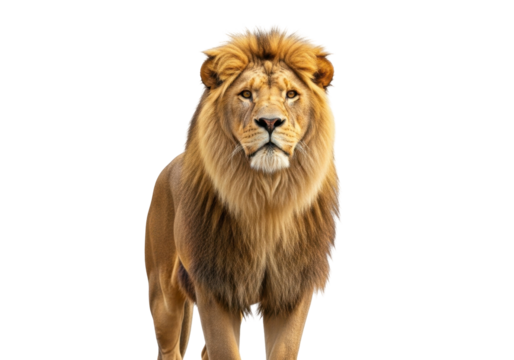 Majestic Male Lion Portrait Displaying Intense Expression Against Transparent Background