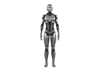 Obraz premium Futuristic humanoid robot standing in a neutral pose on a transparent background
