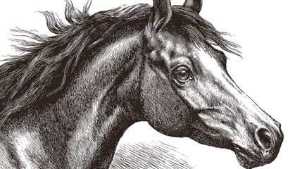 Majestic Horse Head: A Vintage Engraving