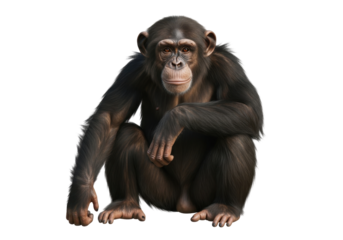 Chimpanzee Sitting Calmly in a Natural Pose with a Thoughtful Expression
