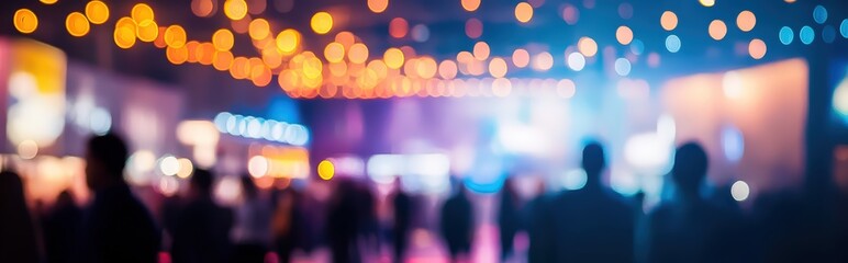 Blurry Image of a Large Gathering at an Indoor Event, Festival, or Concert with Lights