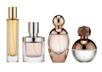 Collection of Elegant Fragrance Bottles on Transparent Background