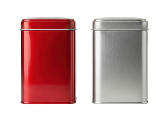 Red and Silver Metal Canisters for Kitchen Storage on Transparent Background