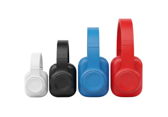 Collection of Four Colorful Wireless Headphones on Transparent Background