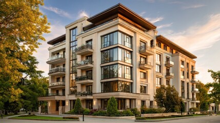 Fototapeta premium Elegant Apartment Building at Sunset