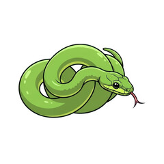 Illustration of a Green Snake with Tongue Flicking in a Natural Pose on a Transparent Background