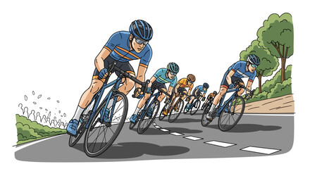 Fototapeta premium Professional Cyclists Competing in a Road Race on a Winding Path