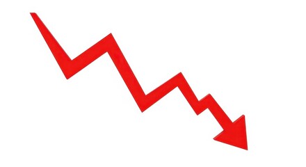 A downward pointing jagged red arrow representing financial decline, stock market failure, and economic crisis
