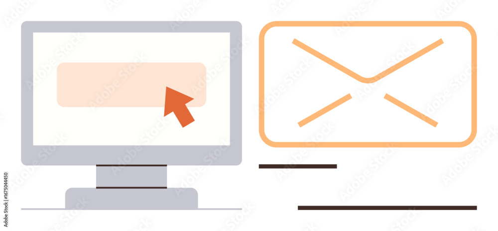 Aufkleber computer monitor displaying action with pointer clicking, alongside an envelope icon. ideal for emai