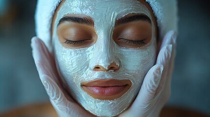 Fototapeta premium Precision in Skincare: A Therapist Adjusting a Facial Mask