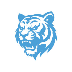 Blue Roaring Tiger Head Vector