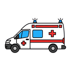Ambulance Vehicle with Medical Symbols and Emergency Lights on a Transparent Background