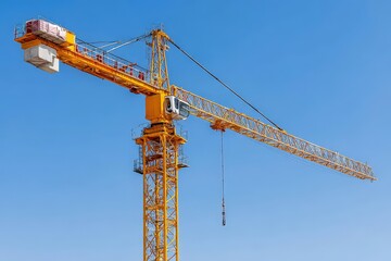 Yellow Construction Crane Against Clear Blue Sky