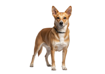 Portrait of a Alert Young Dog Standing on a Transparent Background