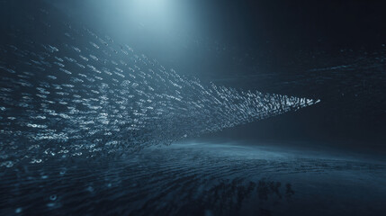 abstract wave of numbers turning into falling arrow silhouette in fog data uncertainty theme illustration concept scene visual for commercial design use high detail quality stock image illustration