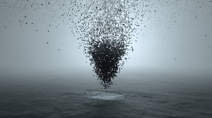 abstract wave of numbers turning into falling arrow silhouette in fog data uncertainty theme illustration concept scene visual for commercial design use high detail quality stock image illustration