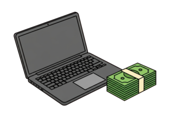 Laptop with Stacks of Cash Symbolizing Digital Finance and Wealth Management
