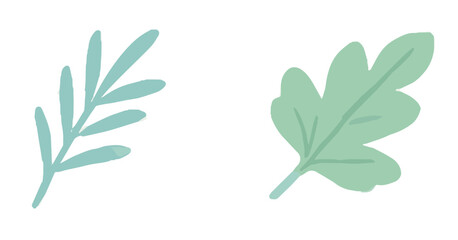 Minimalist botanical elements in fresh green palette.