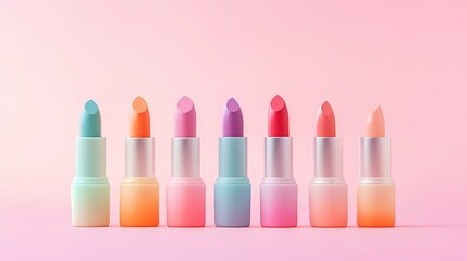 Row Of Colorful Lipsticks Against Pink Background