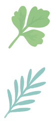 Minimalist vector art of green and teal leaves for design.
