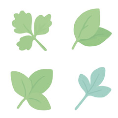 Diverse simple leaves in soft green, botanical elements.