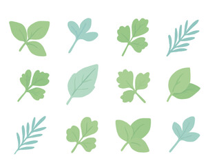 Obraz premium Cute, diverse green leaf illustrations for nature art.